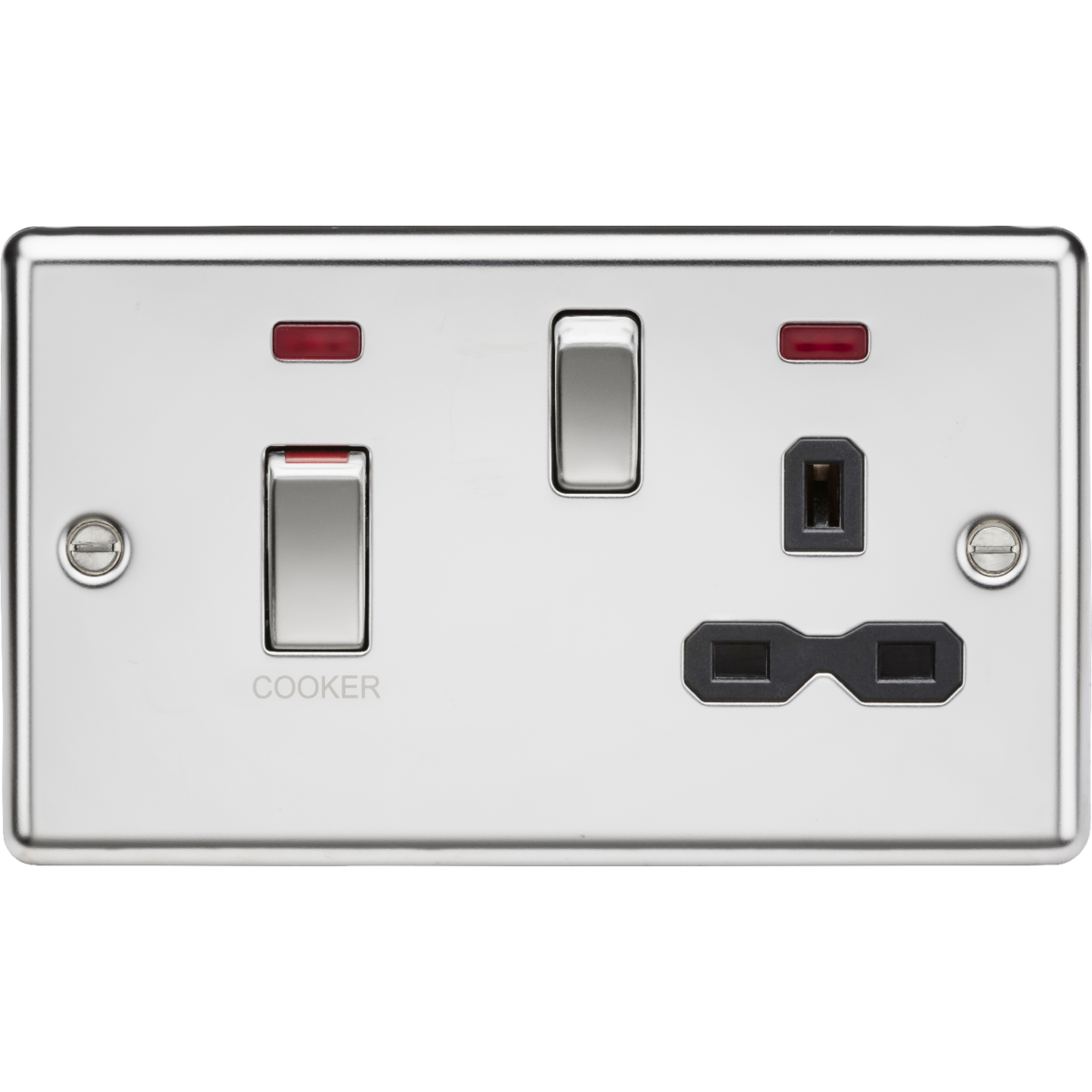 Knightsbridge CL83MNPC 45A DP Switch & 13A Socket with Neons Polished Chrome with Black Insert