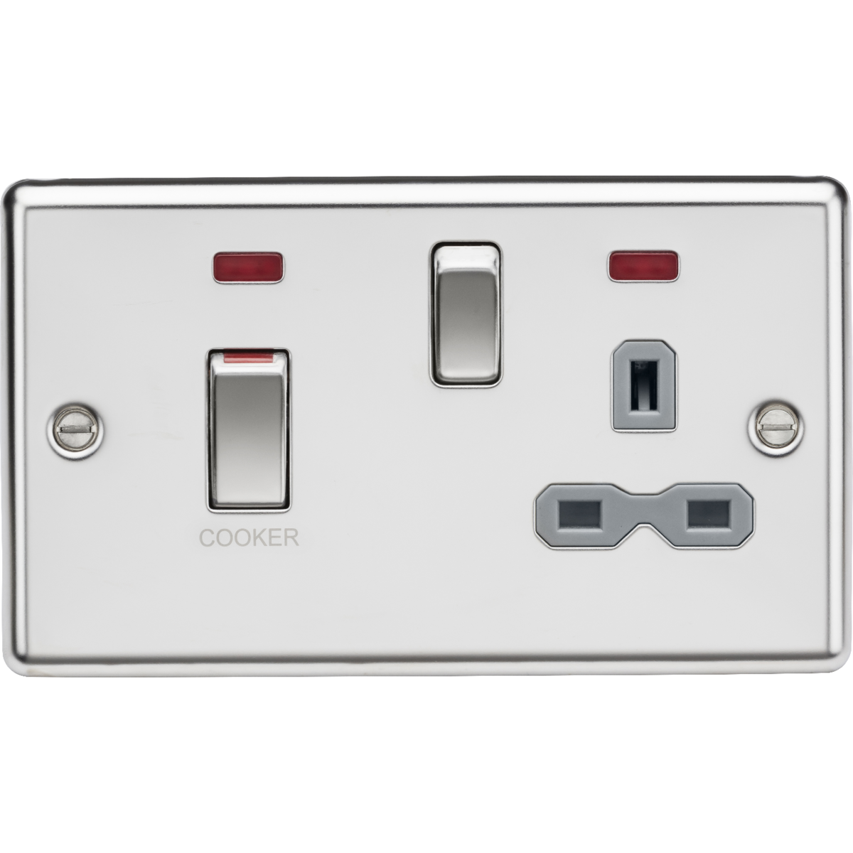 Knightsbridge CL83MNPCG 45A DP Switch and 13A Switched Socket with Neons Polished Chrome with Grey Insert