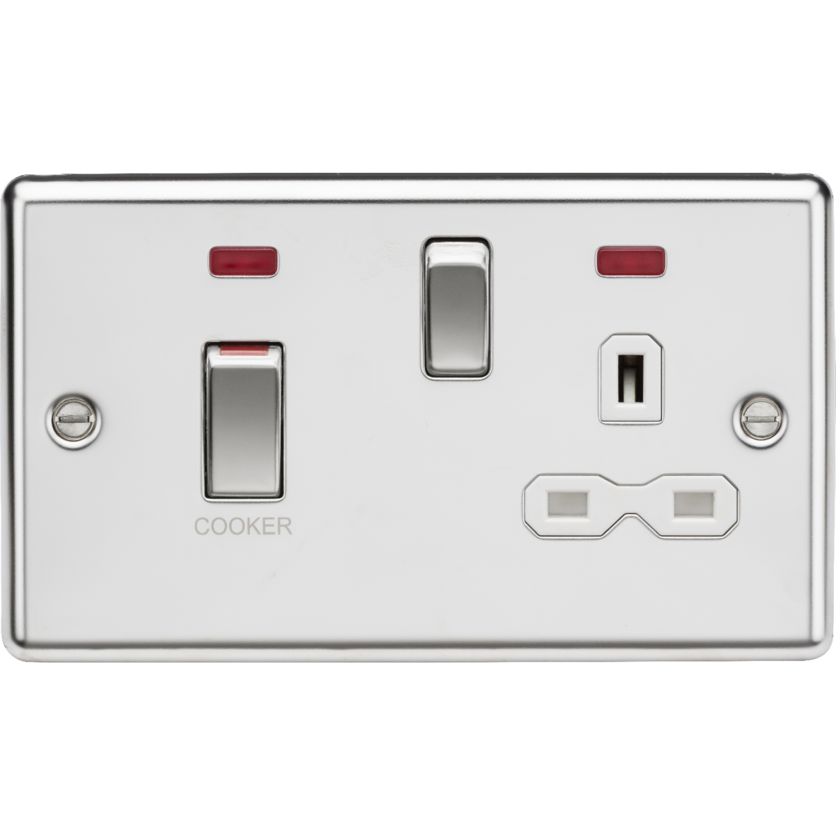 Knightsbridge CL83MNPCW 45A DP Switch & 13A Socket with Neons Polished Chrome with White Insert