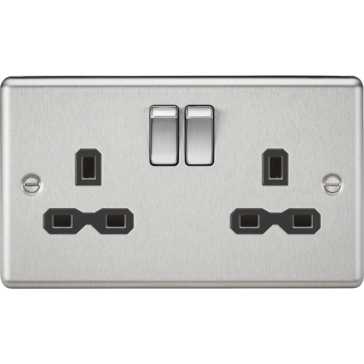 Knightsbridge CL9BC 13A 2G DP Switched Socket with Twin Earths Brushed Chrome with Black Insert