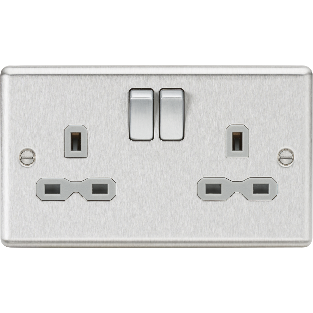 Knightsbridge CL9BCG 13A 2G DP Switched Socket with Twin Earths Brushed Chrome with Grey Insert