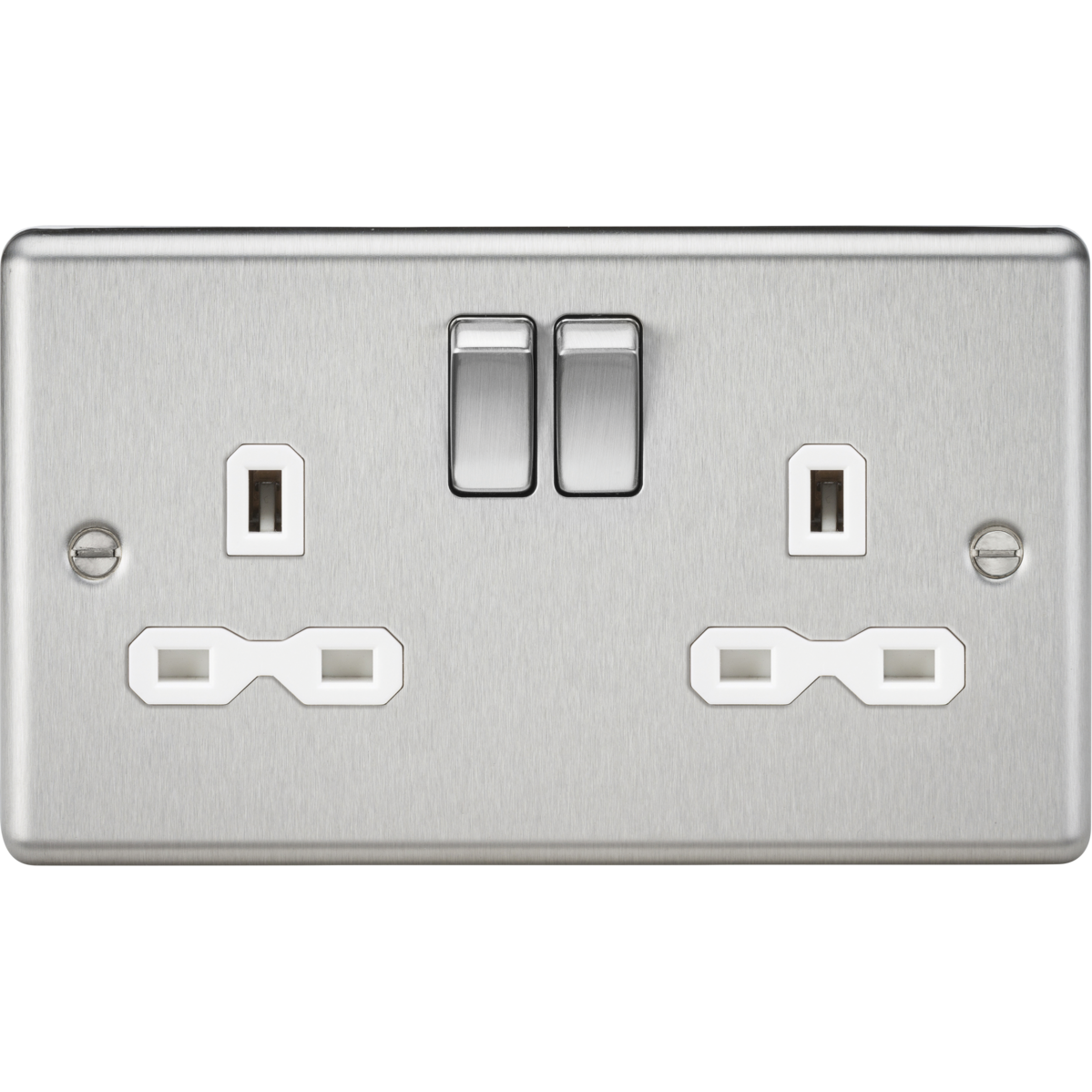 Knightsbridge CL9BCW 13A 2G DP Switched Socket with Twin Earths Brushed Chrome with White Insert