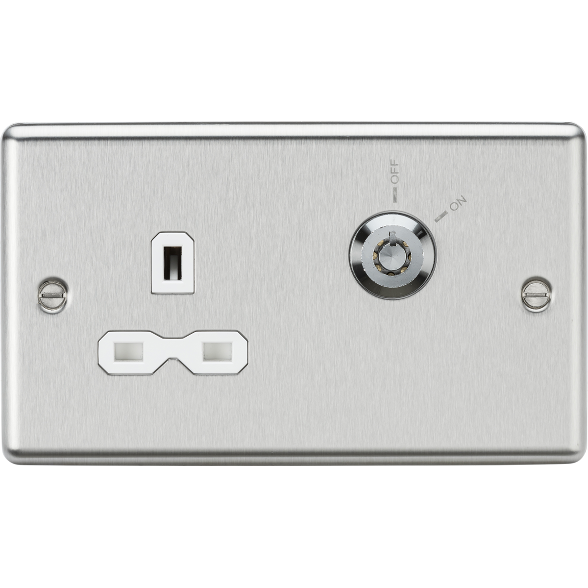 Knightsbridge CL9LOCKBCW 13A DP Key Lockable Socket (2G Plate) Brushed Chrome with White Insert