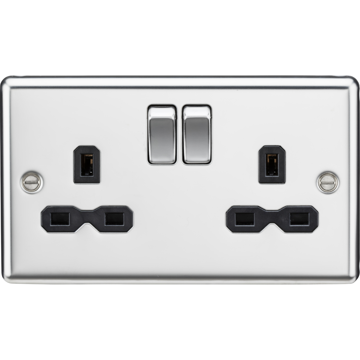 Knightsbridge CL9PC 13A 2G DP Switched Socket with Twin Earths Polished Chrome with Black Insert