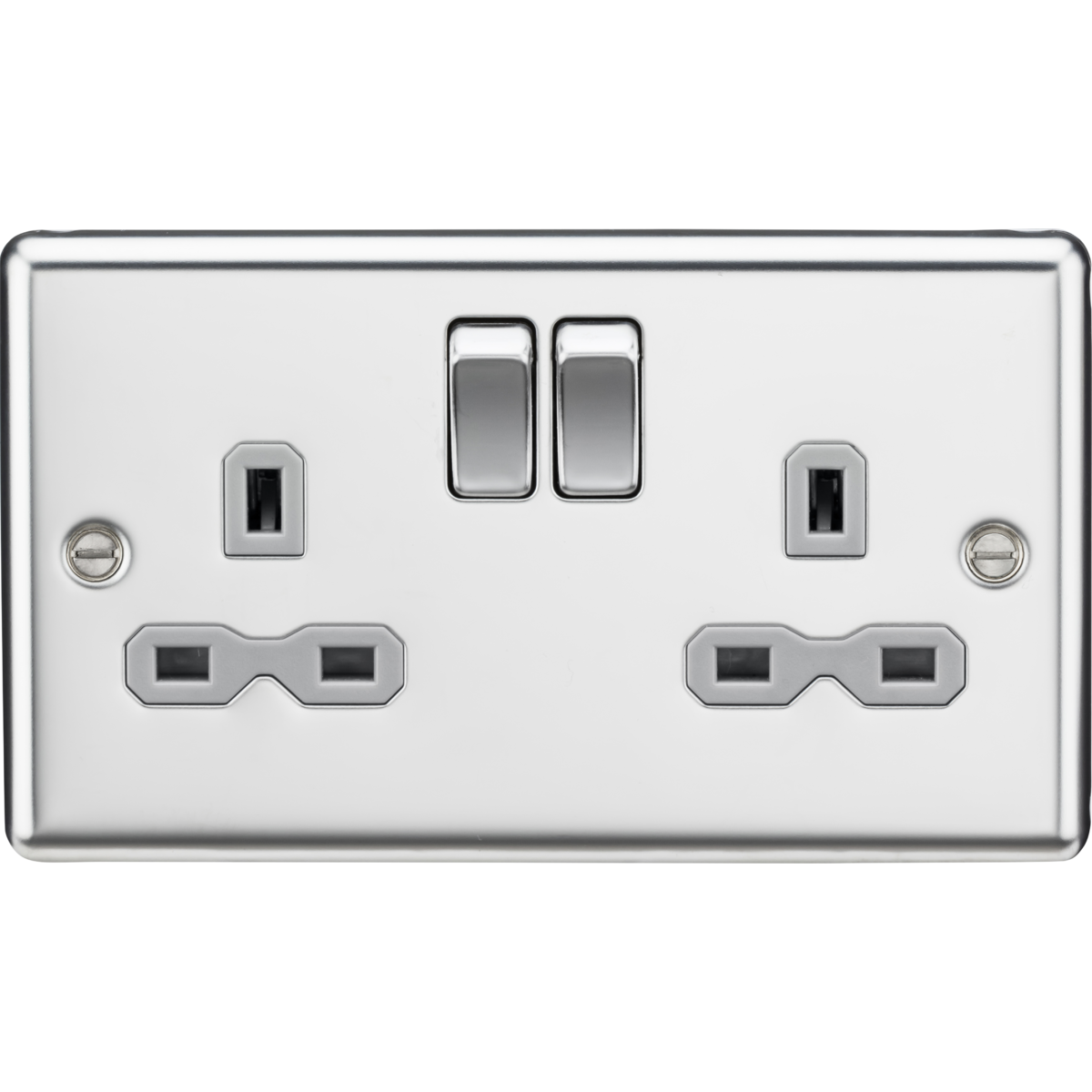 Knightsbridge CL9PCG 13A 2G DP Switched Socket with Twin Earths Polished Chrome with Grey Insert