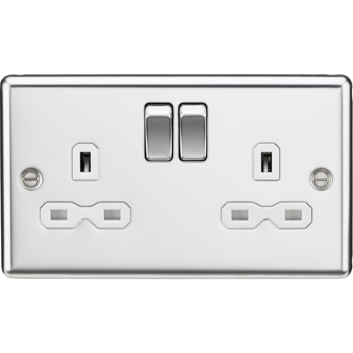 Knightsbridge CL9PCW 13A 2G DP Switched Socket with Twin Earths Polished Chrome with White Insert