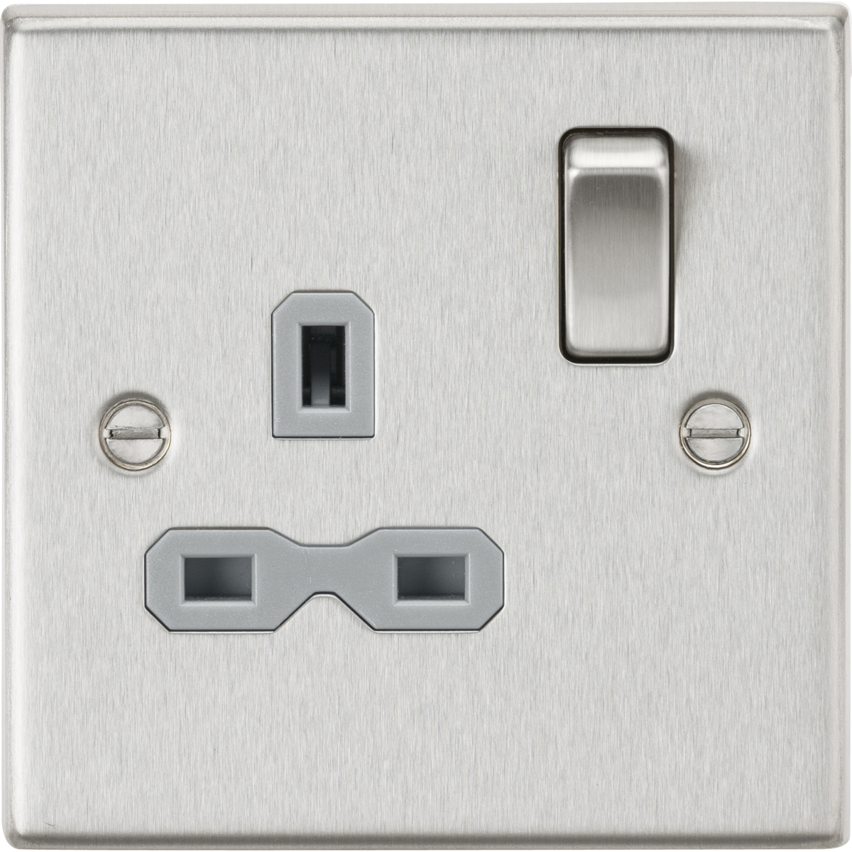 Knightsbridge CS7BCG 13A 1G DP Switched Socket Brushed Chrome with Grey Insert