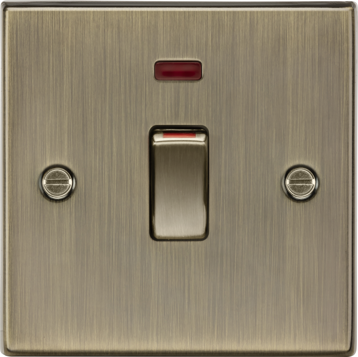 Knightsbridge CS81MNAB 45A DP switch with neon (1G size) Antique Brass