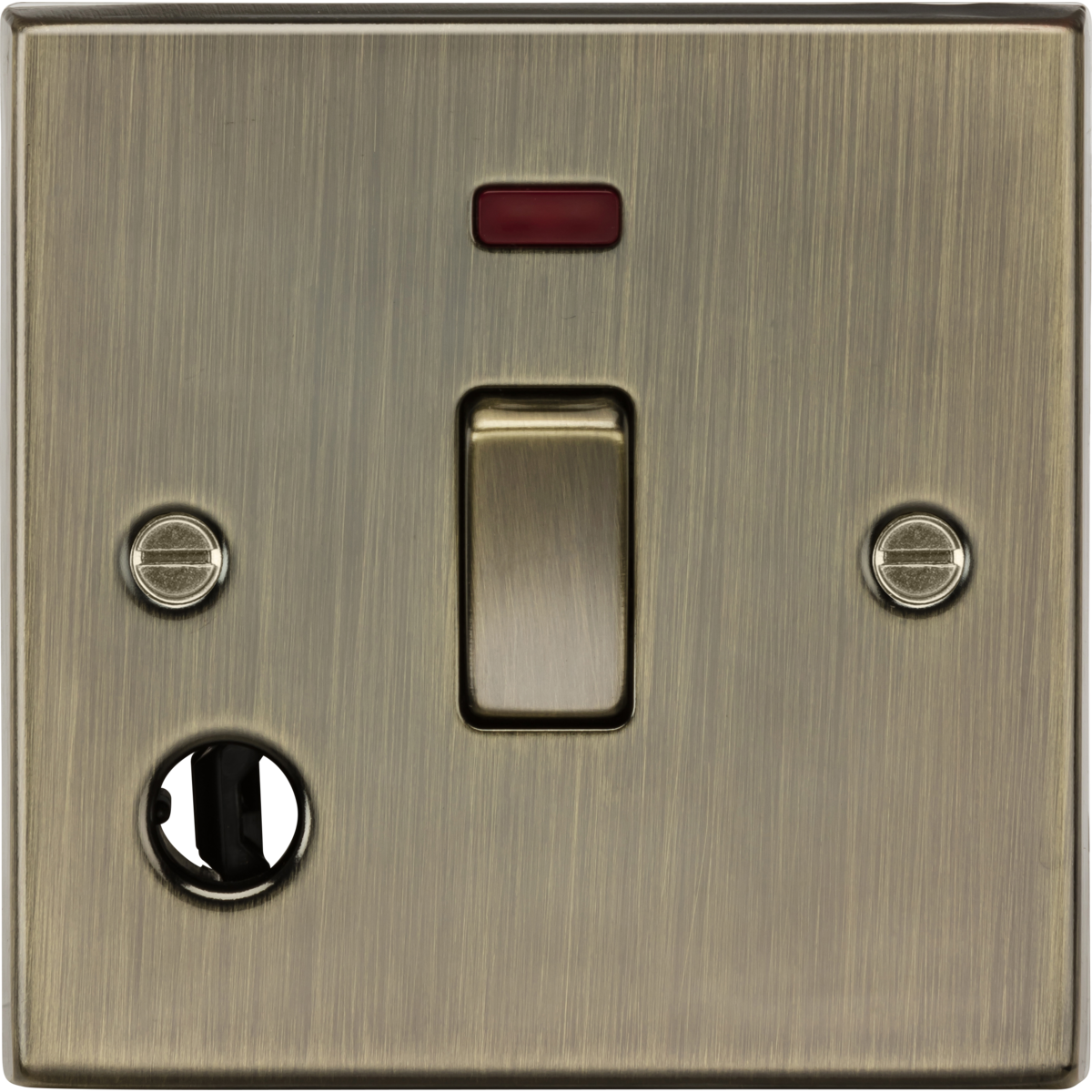 Knightsbridge CS834FAB 20A 1G DP Switch with Neon & Flex Outlet Antique Brass
