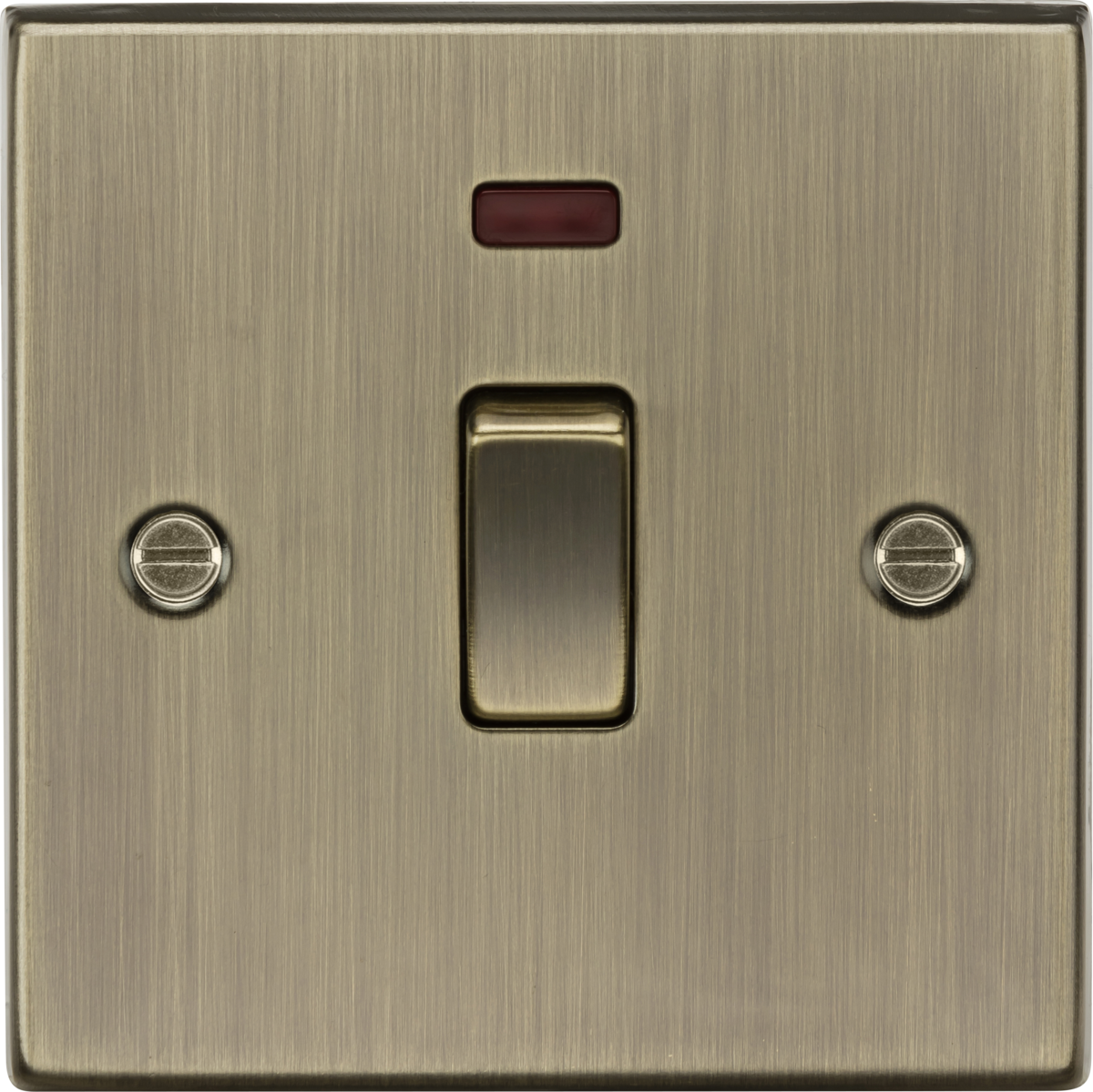 Knightsbridge CS834NAB 20A 1G DP Switch with Neon Antique Brass