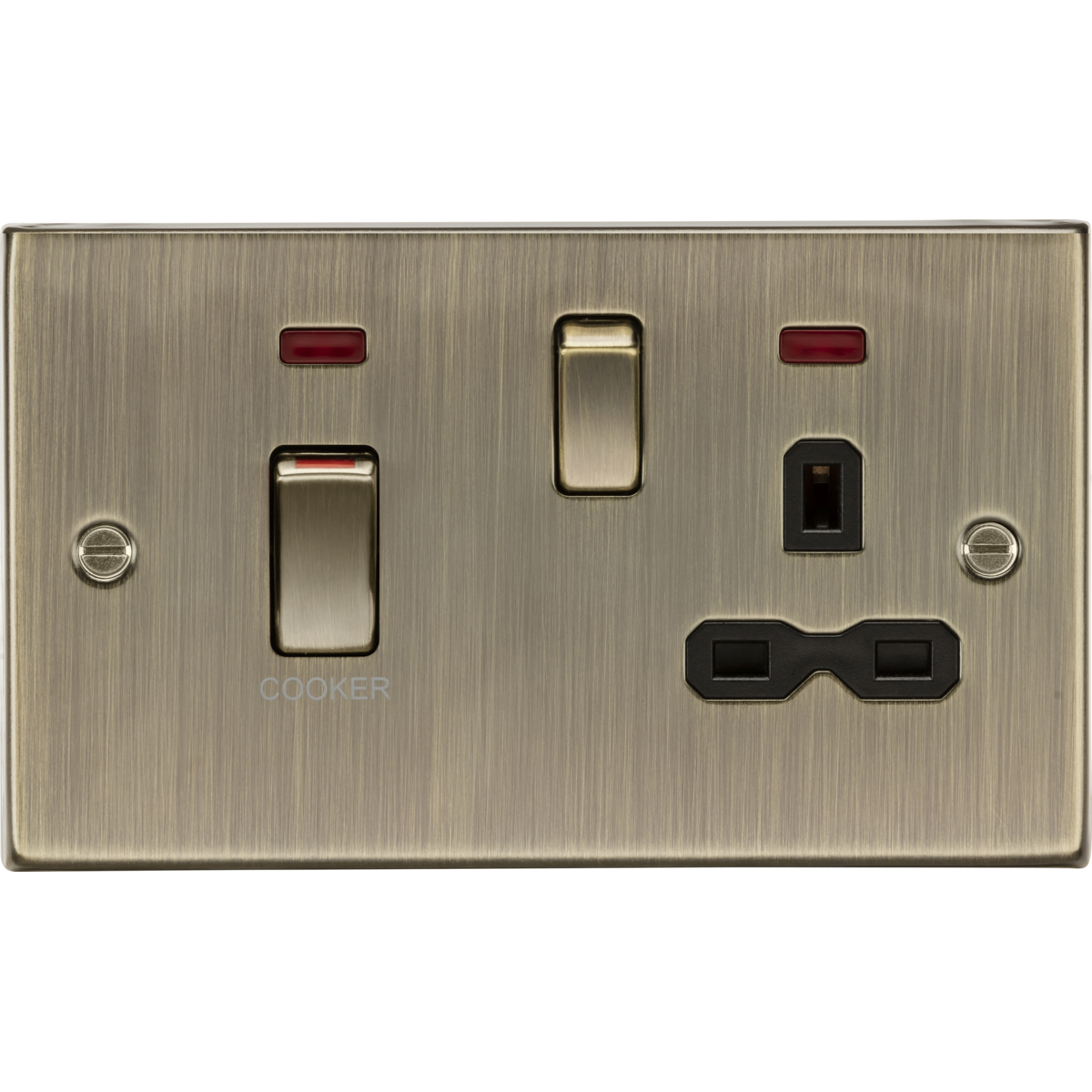 Knightsbridge CS83MNAB 45A DP Switch & 13A Socket with Neons Antique Brass with Black Insert