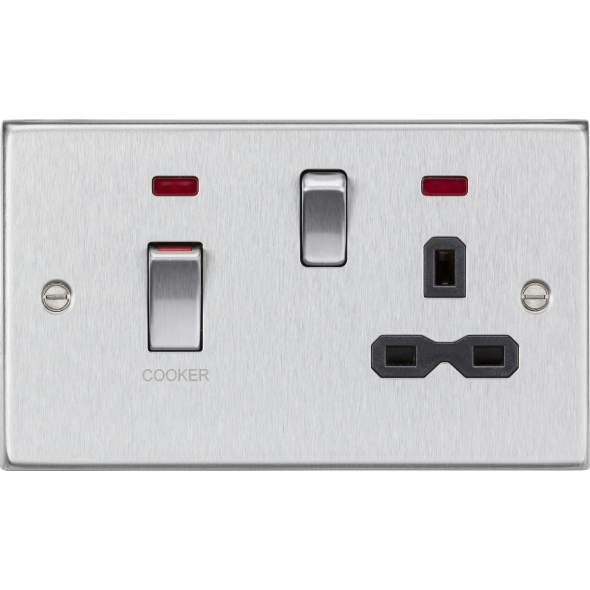 Knightsbridge CS83MNBC 45A DP Switch & 13A Socket with Neons Brushed Chrome with Black Insert