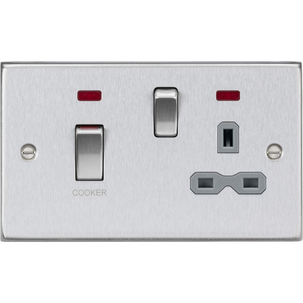 Knightsbridge CS83MNBCG 45A DP Switch & 13A Socket with Neons Brushed Chrome with Grey Insert