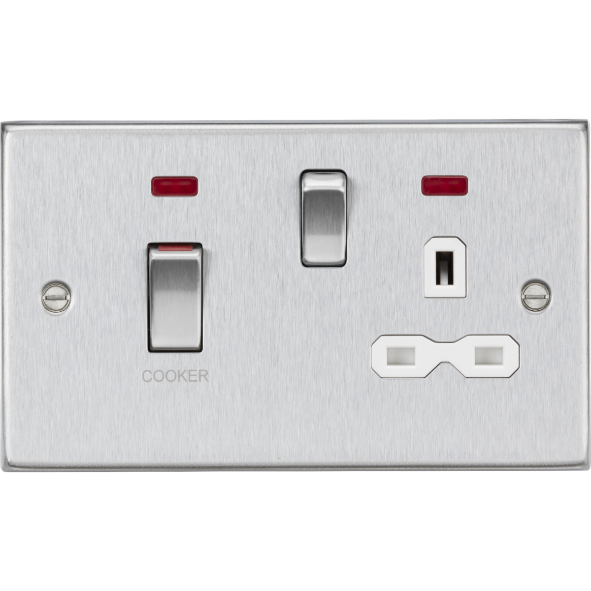 Knightsbridge CS83MNBCW 45A DP Switch & 13A Socket with Neons Brushed Chrome with White Insert