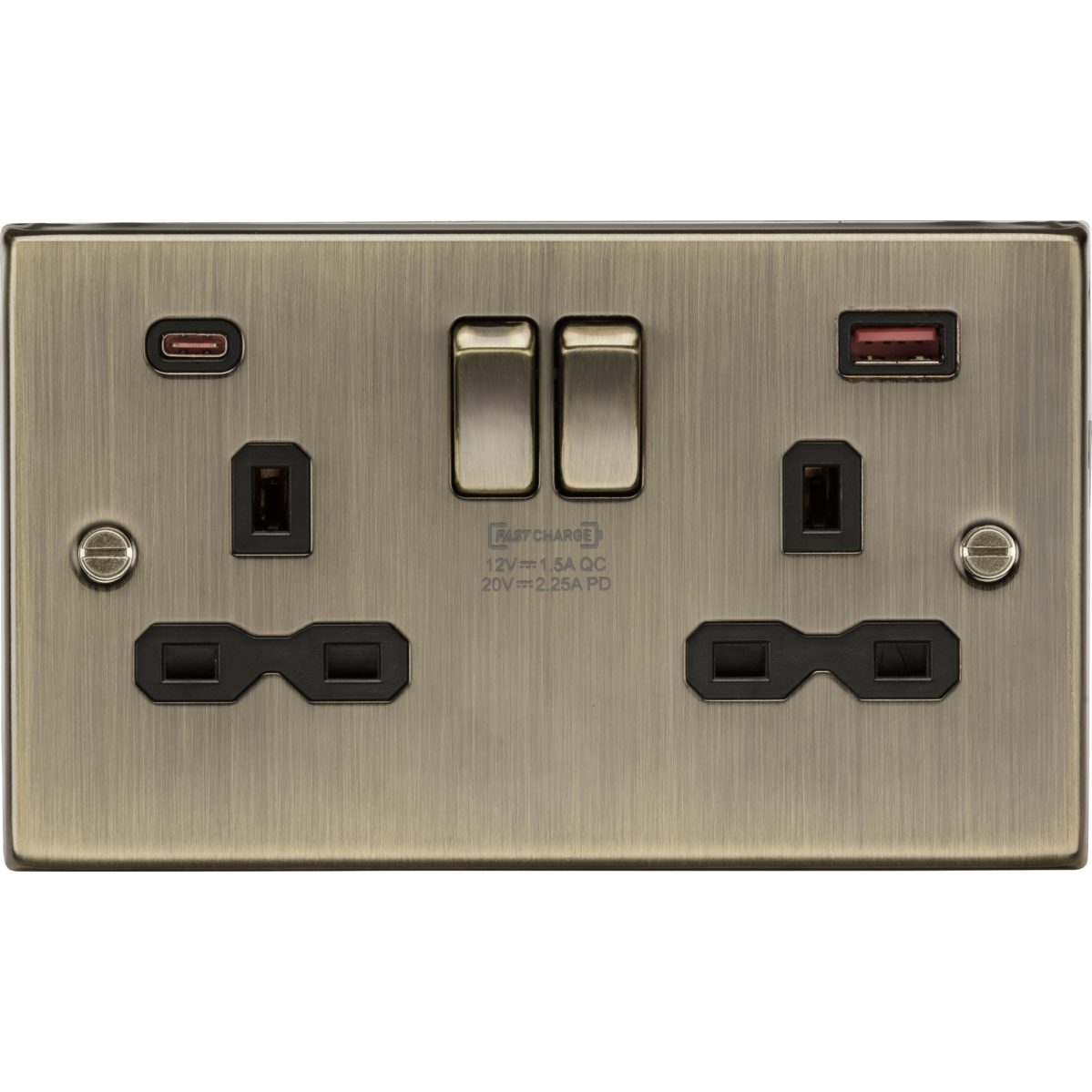 Knightsbridge CS9945AB 13A 2G DP Switched Socket with Dual USB A+C 20V DC 2.25A (Max. 45W) Antique Brass