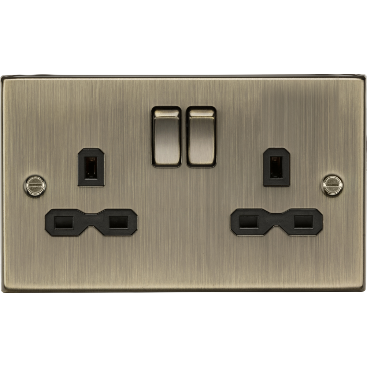 Knightsbridge CS9AB 13A 2G DP Switched Socket with Twin Earths Antique Brass with Black Insert