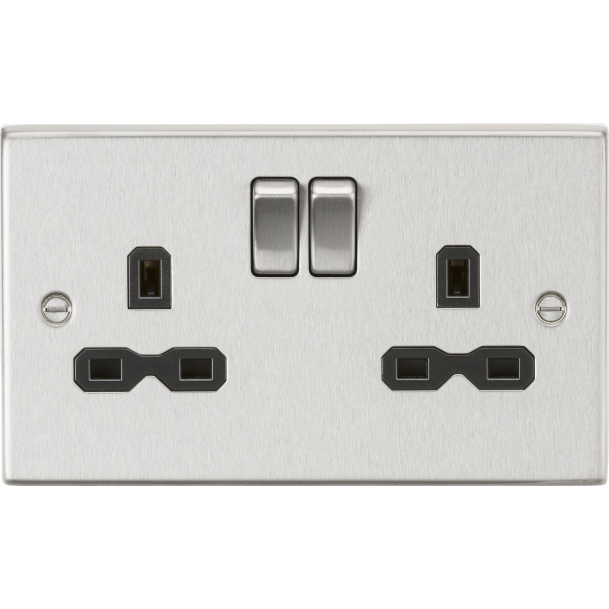 Knightsbridge CS9BC 13A 2G DP Switched Socket with Twin Earths Brushed Chrome with Black Insert