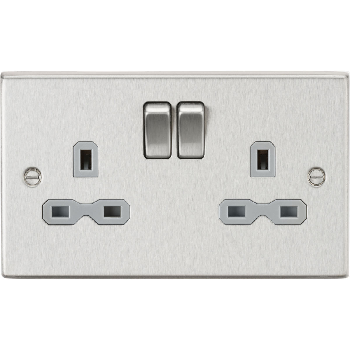 Knightsbridge CS9BCG 13A 2G DP Switched Socket with Twin Earths Brushed Chrome with Grey Insert