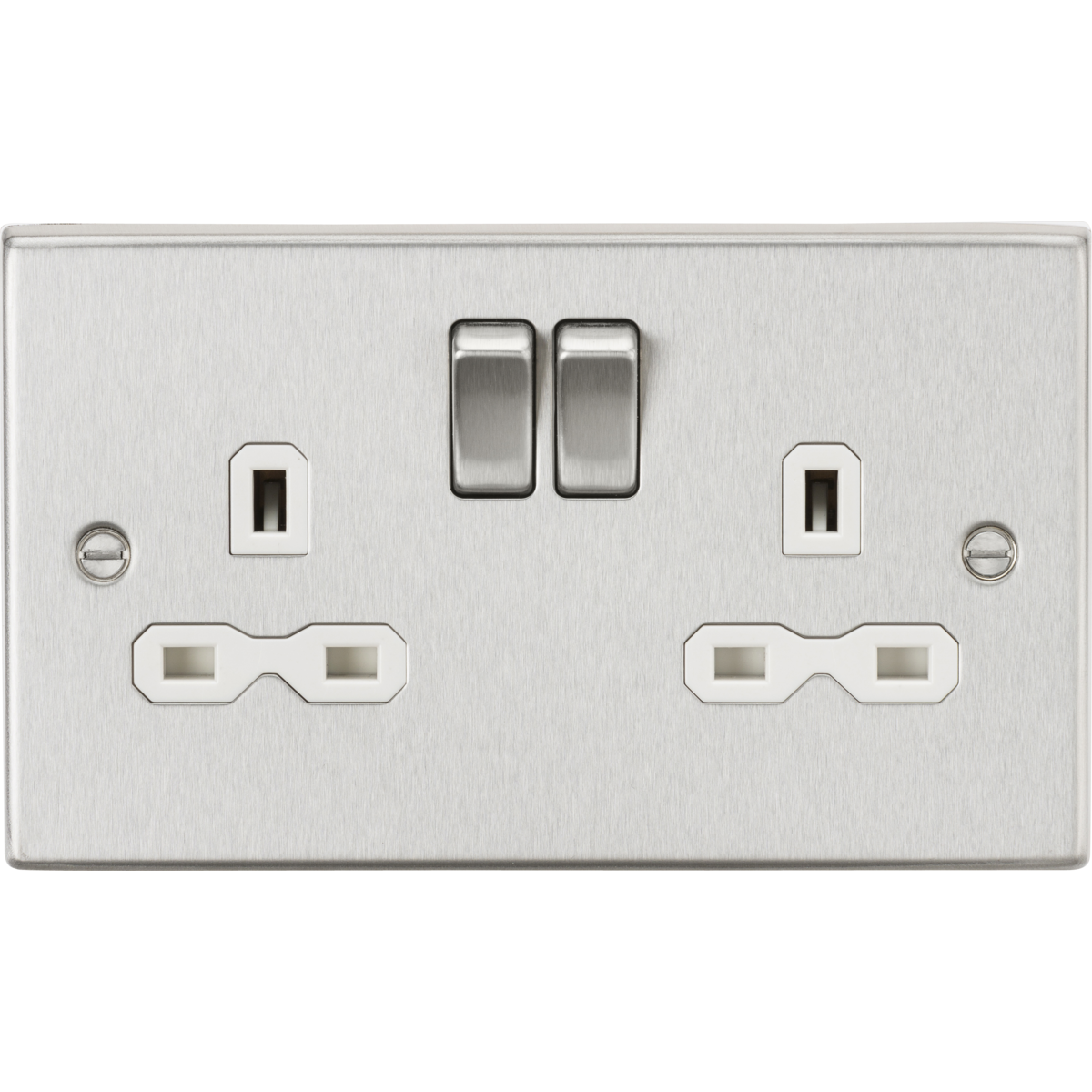 Knightsbridge CS9BCW 13A 2G DP Switched Socket with Twin Earths Brushed Chrome with White Insert