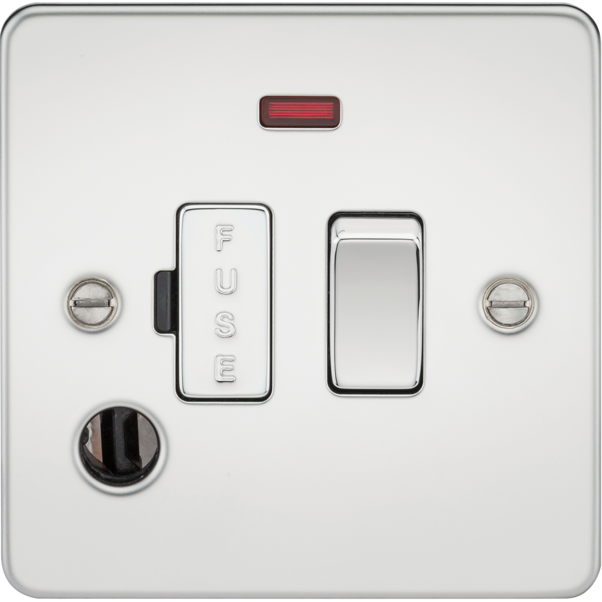 Knightsbridge FP6300FPC Flat Plate 13A switched fused spur unit with neon and flex outlet polished chrome