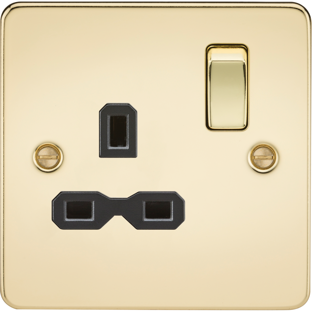 Knightsbridge FPR7000PB 13A 1G DP Switched Socket Polished Brass with Black Insert
