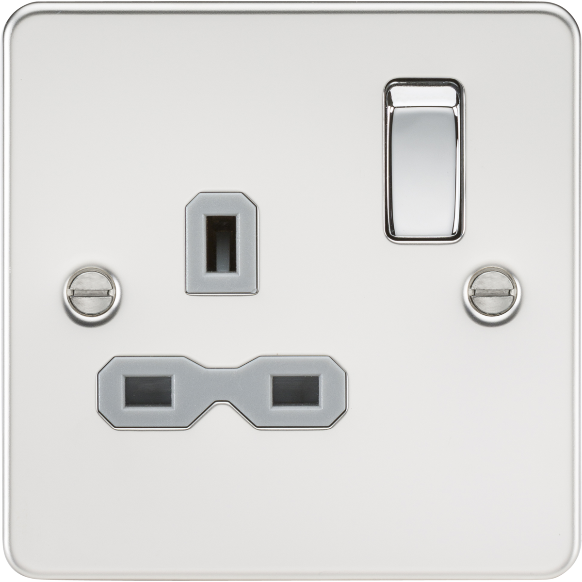 Knightsbridge FPR7000PCG 13A 1G DP Switched Socket Polished Chrome with Grey Insert