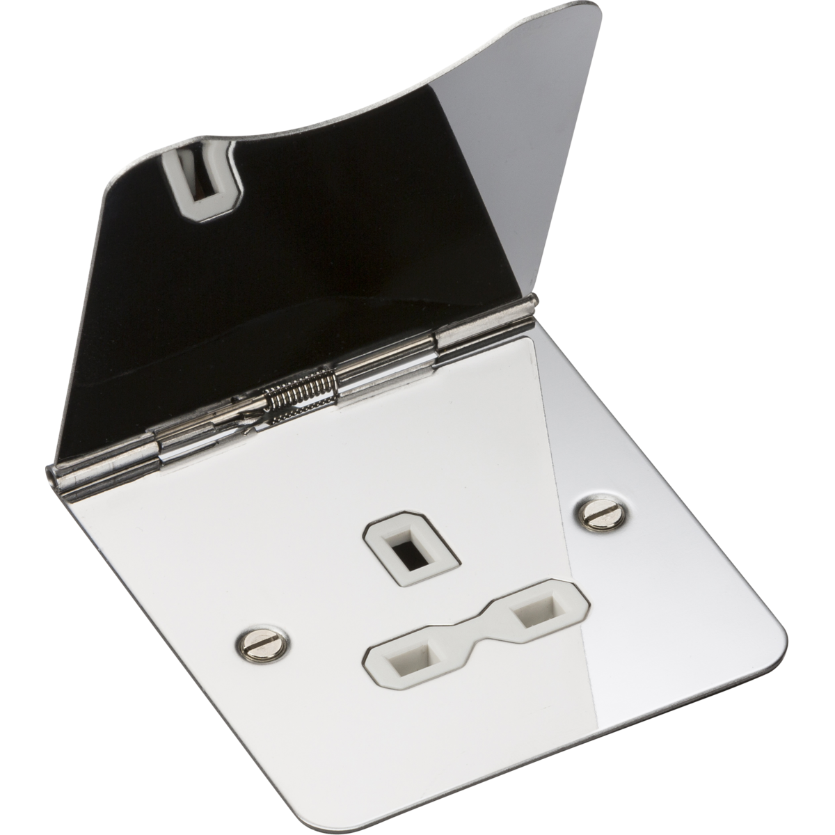 Knightsbridge FPR7UPCW 13A 1G Unswitched Floor Socket Polished Chrome with White Insert