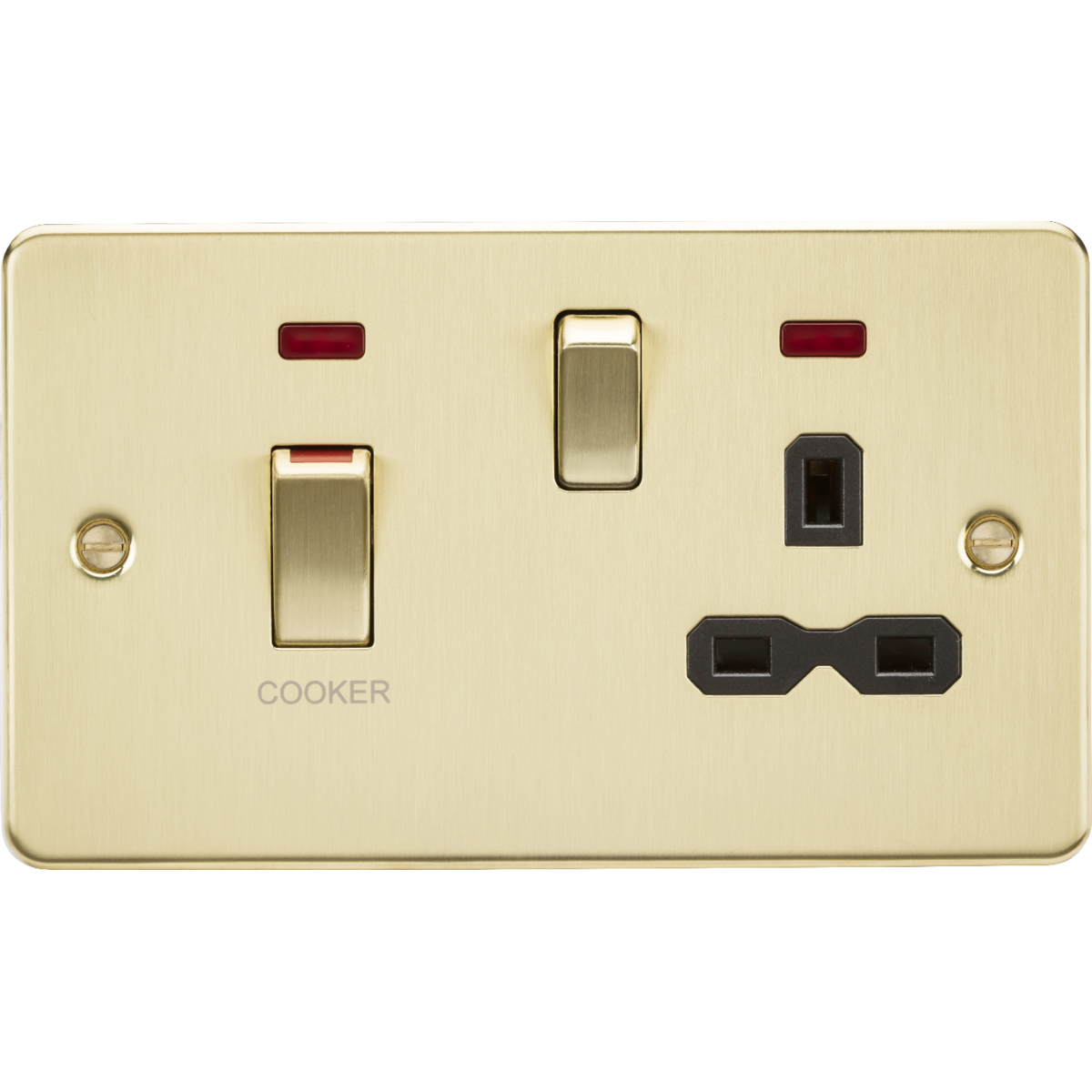 Knightsbridge FPR83MNBB 45A DP Switch & 13A Socket with Neons Brushed Brass with Black Insert