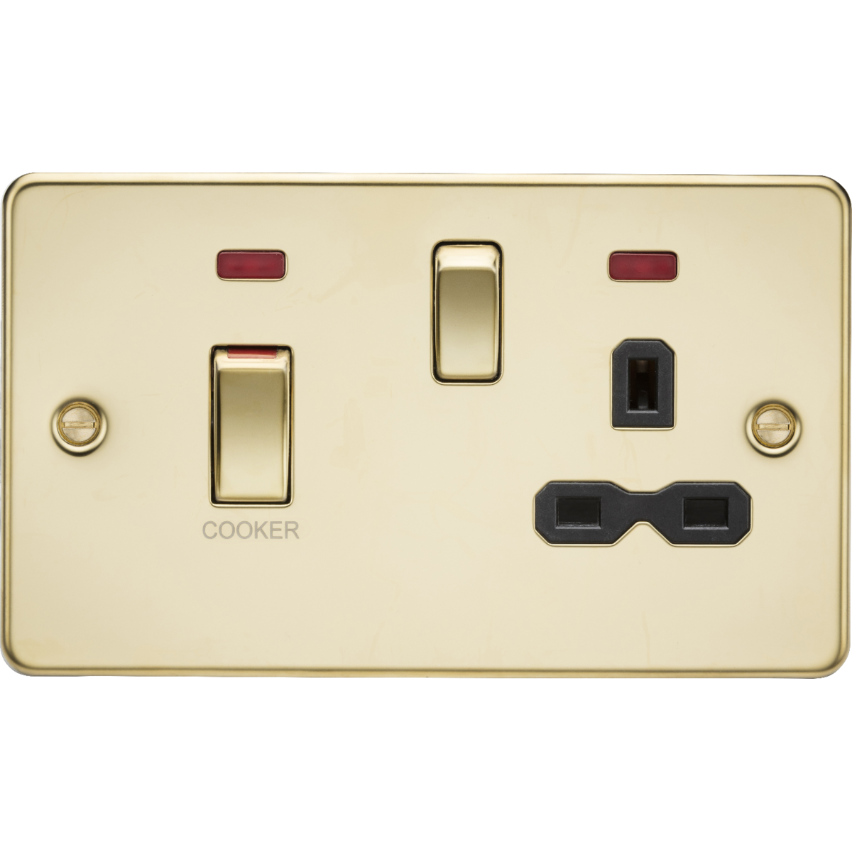 Knightsbridge FPR83MNPB 45A DP Switch & 13A Socket with Neons Polished Brass with Black Insert