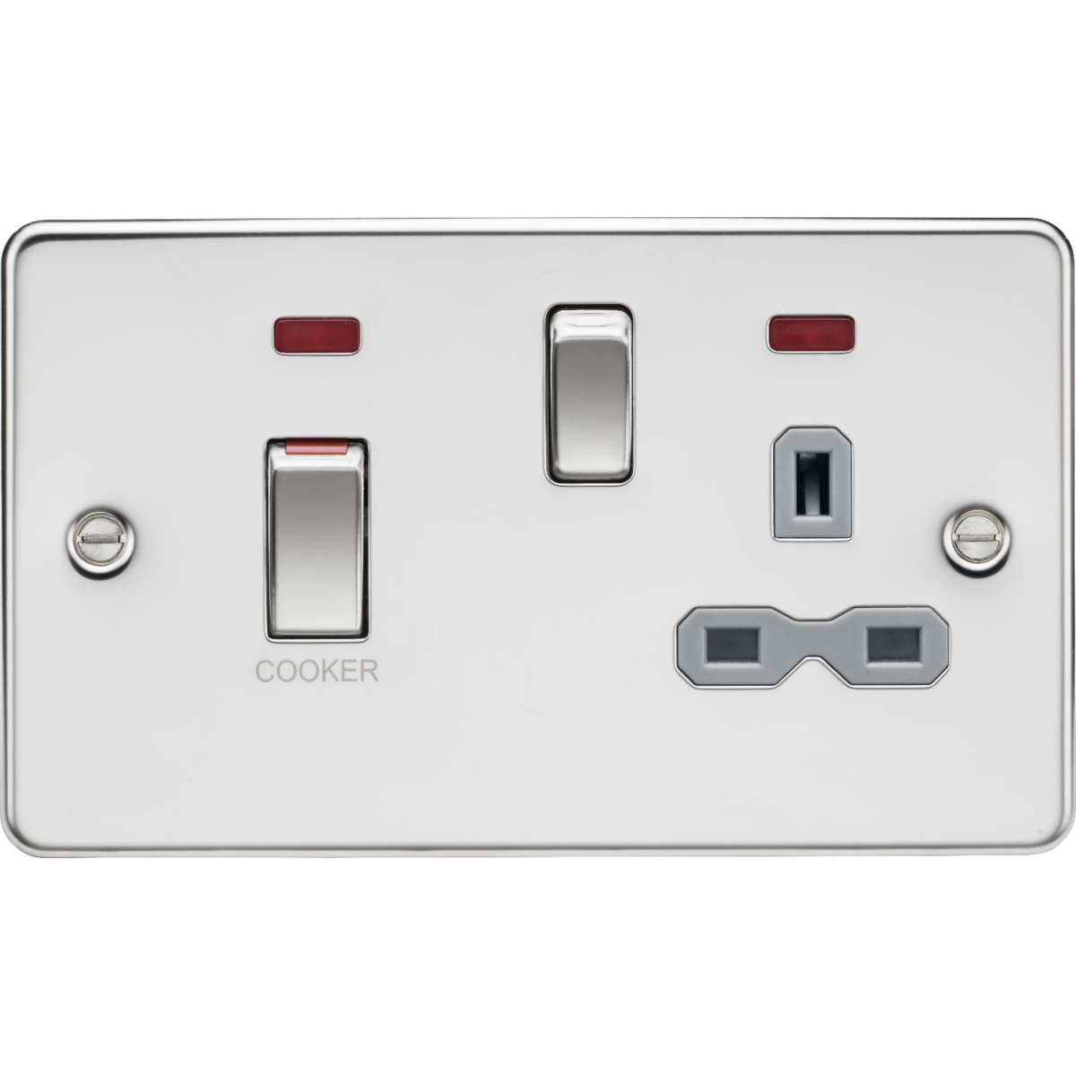 Knightsbridge FPR83MNPCG 45A DP Switch & 13A Socket with Neons Polished Chrome with Grey Insert