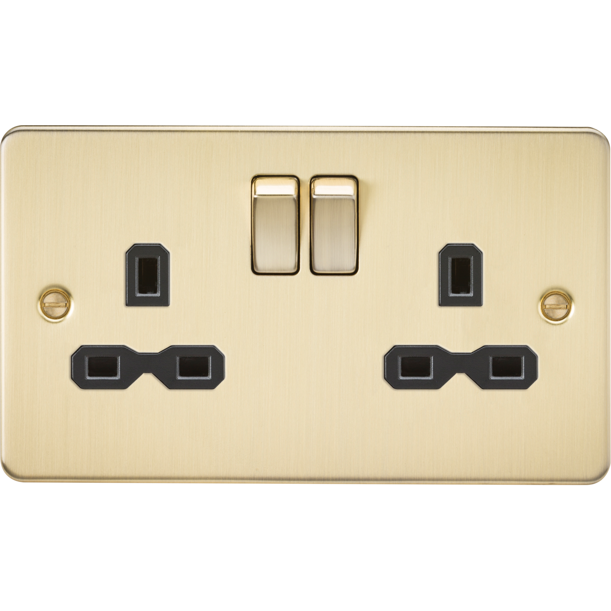 Knightsbridge FPR9000BB 13A 2G DP Switched Socket with Twin Earths Brushed Brass with Black Insert