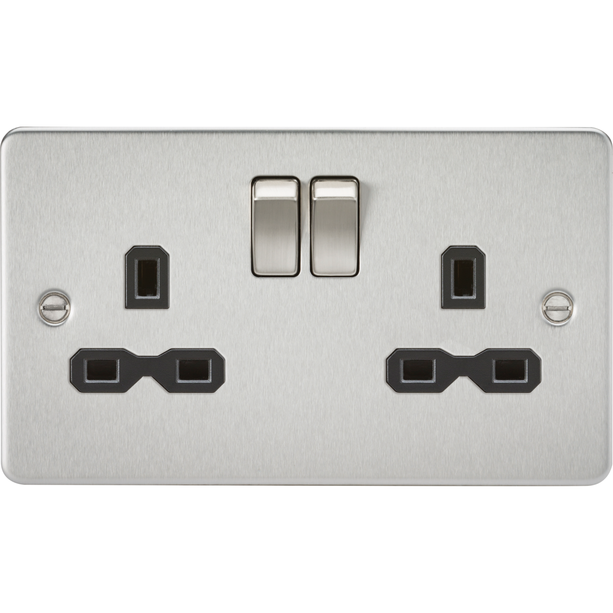Knightsbridge FPR9000BC 13A 2G DP Switched Socket with Twin Earths Brushed Chrome with Black Insert