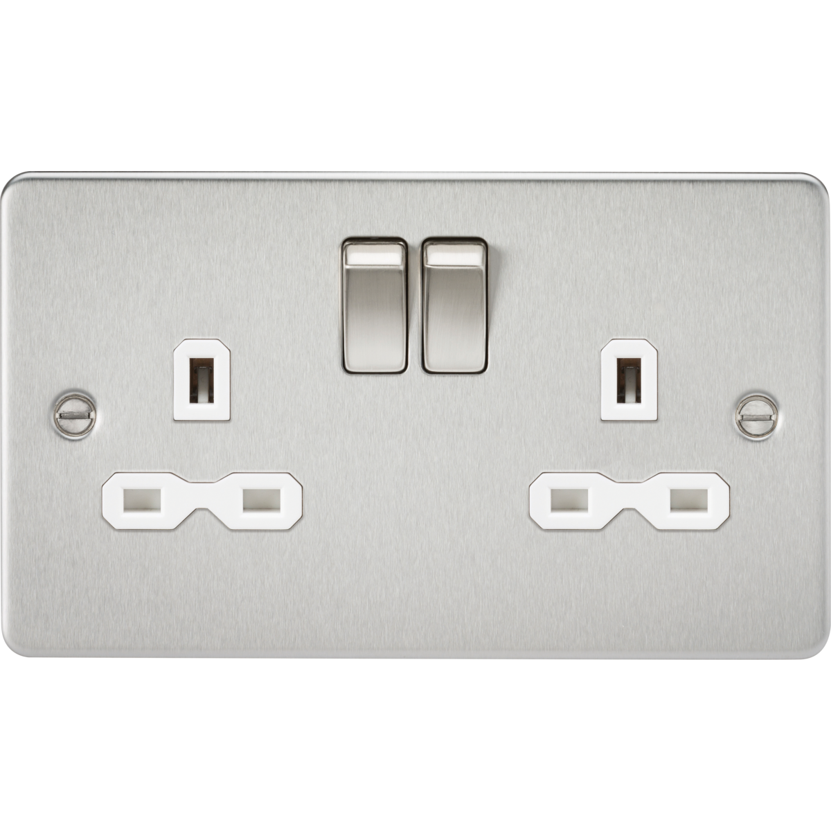 Knightsbridge FPR9000BCW 13A 2G DP Switched Socket with Twin Earths Brushed Chrome with White Insert