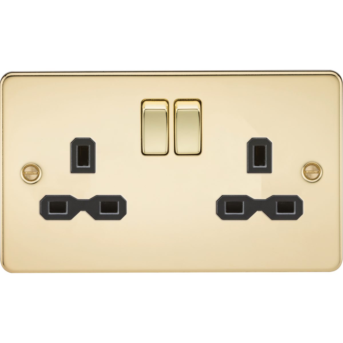 Knightsbridge FPR9000PB 13A 2G DP Switched Socket with Twin Earths Polished Brass with Black Insert