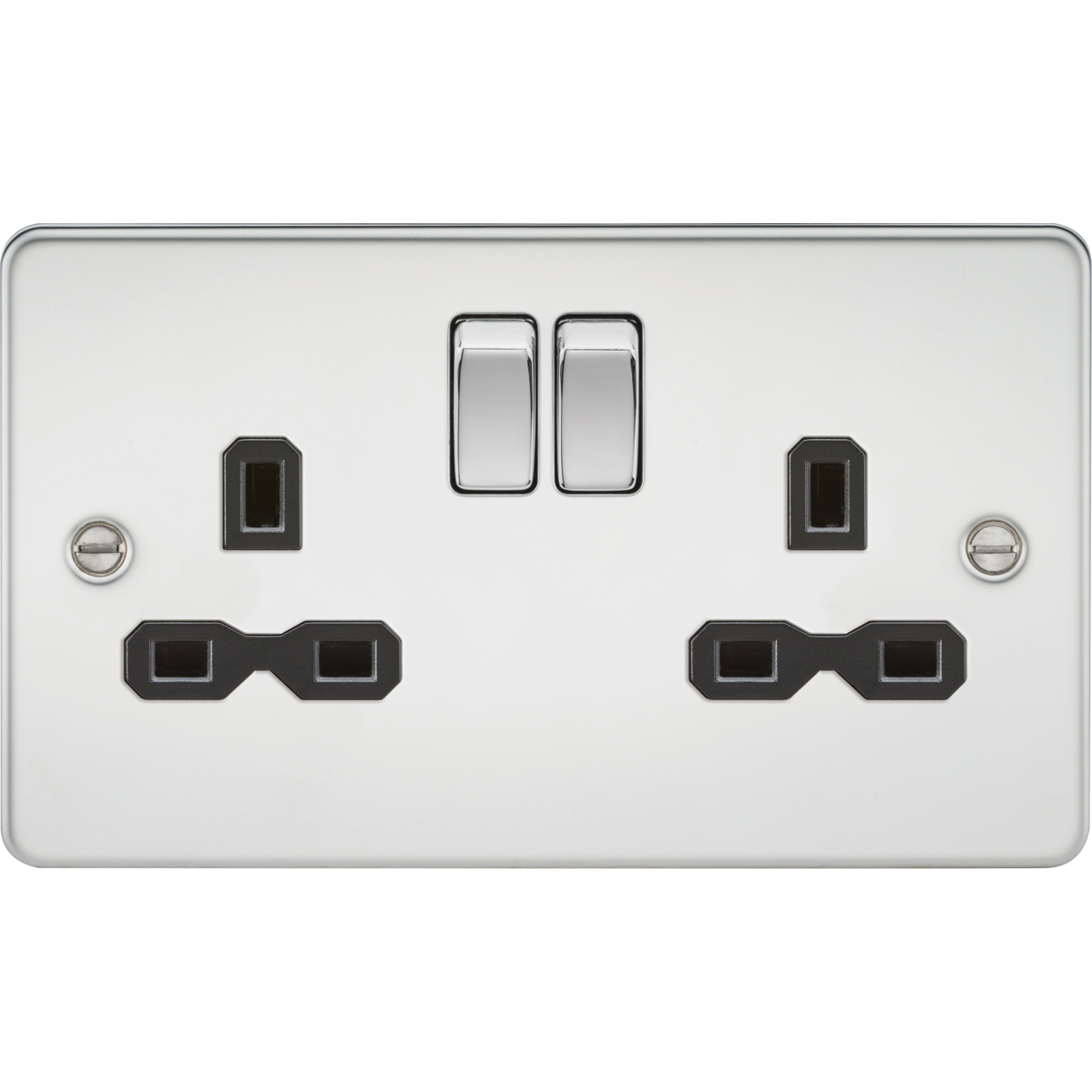 Knightsbridge FPR9000PC 13A 2G DP Switched Socket with Twin Earths Polished Chrome with Black Insert