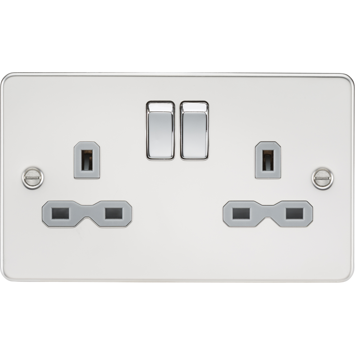 Knightsbridge FPR9000PCG 13A 2G DP Switched Socket with Twin Earths Polished Chrome with Grey Insert