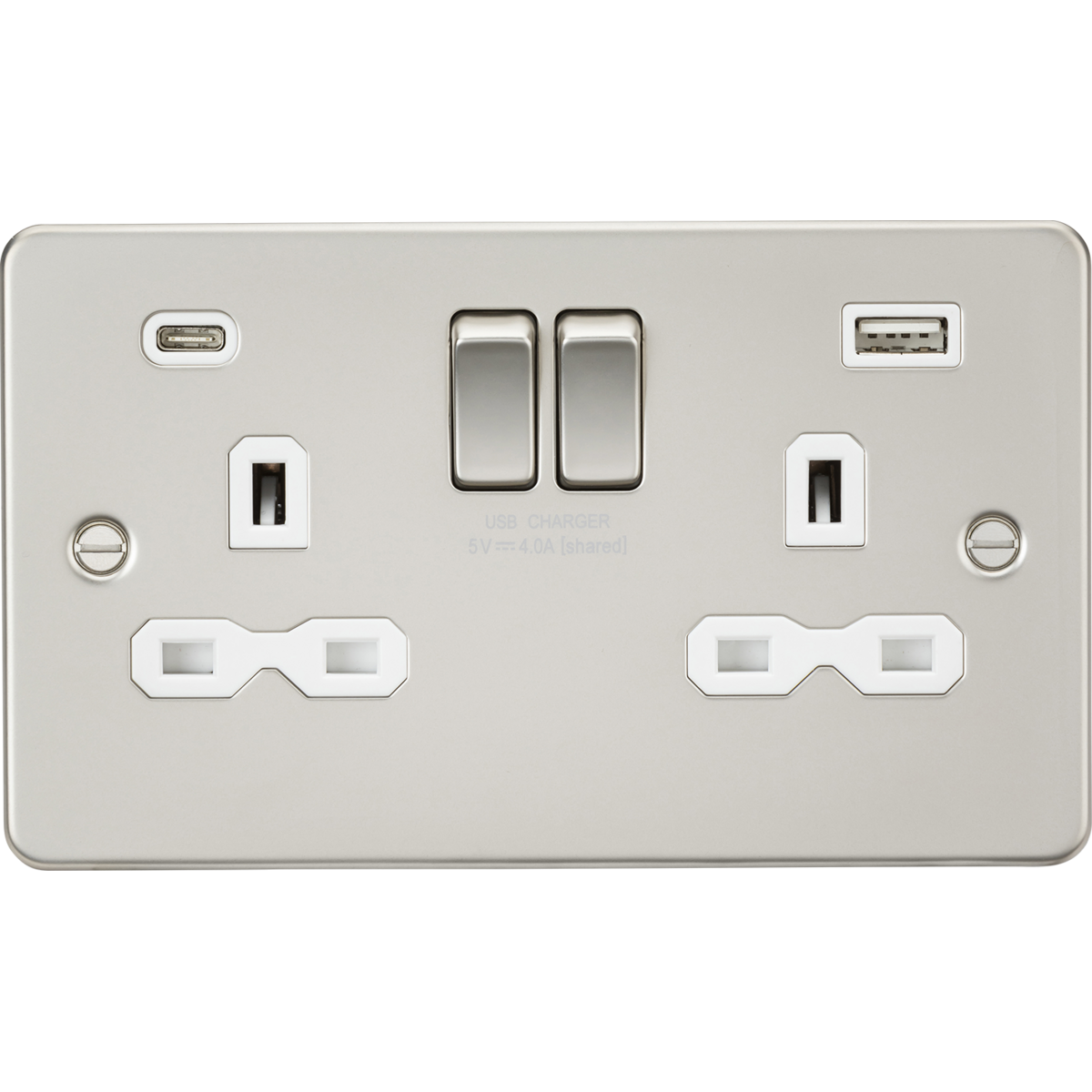 Knightsbridge FPR9940PLW 13A 2G SP Switched Socket with Dual USB A+C (5V DC 4.0A shared) Pearl with White Insert