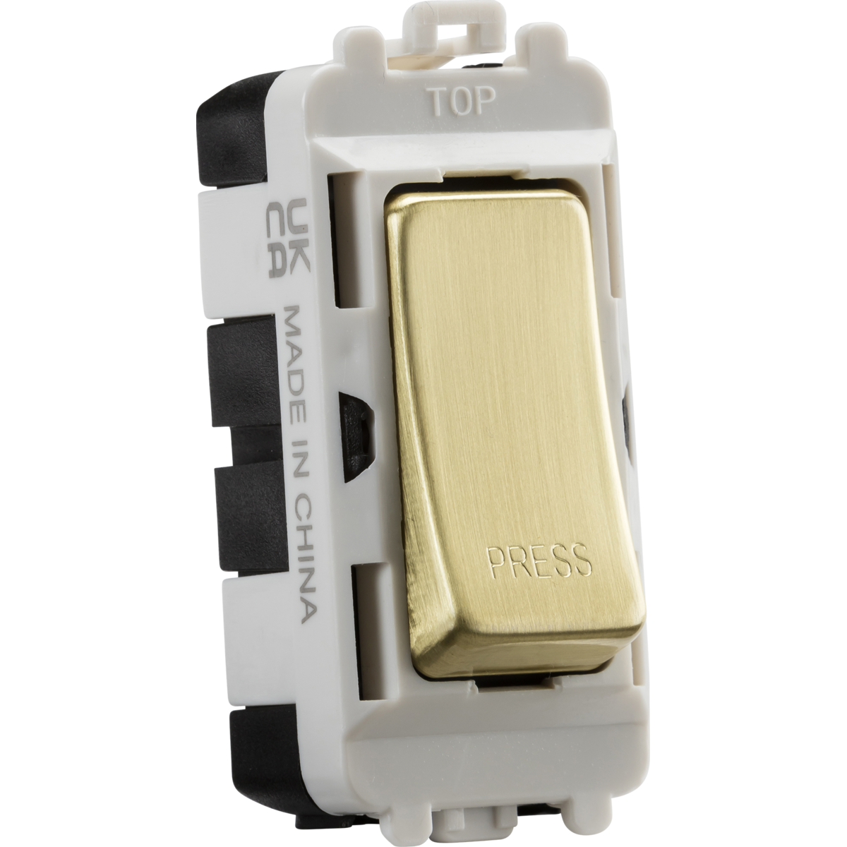 Knightsbridge GDM006BB 20AX 2 way retractive SP module (marked PRESS) - brushed brass