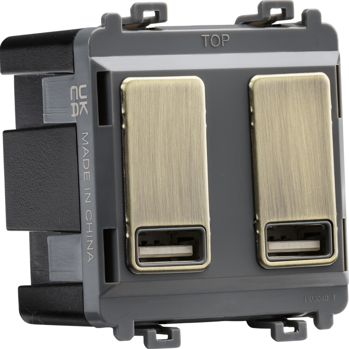 Knightsbridge GDM016AB Dual USB charger module (2 x grid positions) 5V 2.4A (shared) - antique brass