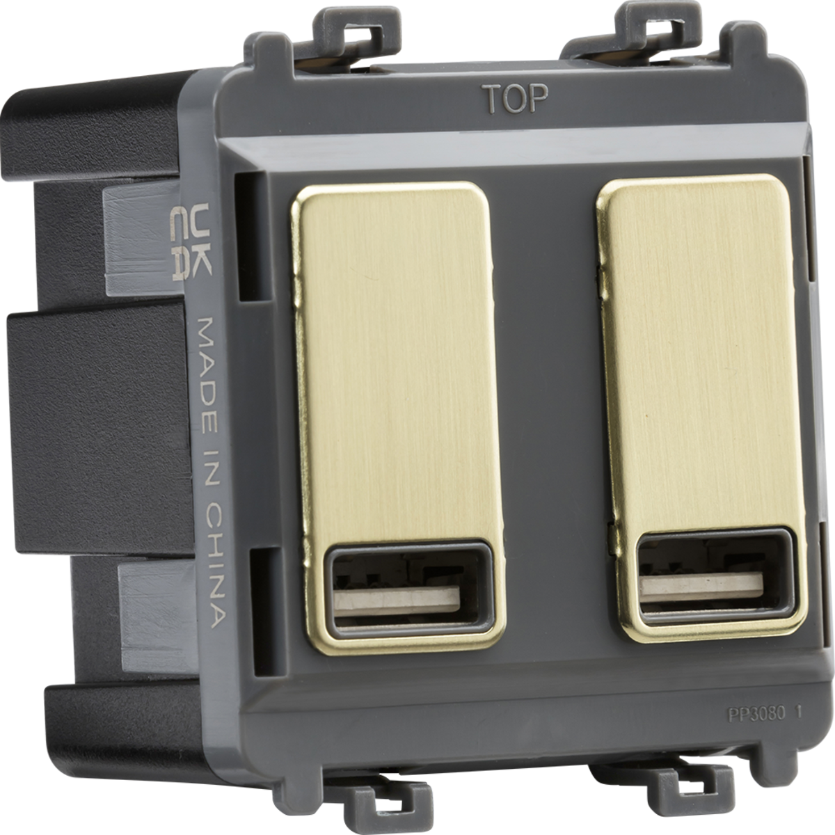 Knightsbridge GDM016BB Dual USB charger module (2 x grid positions) 5V 2.4A (shared) - brushed brass