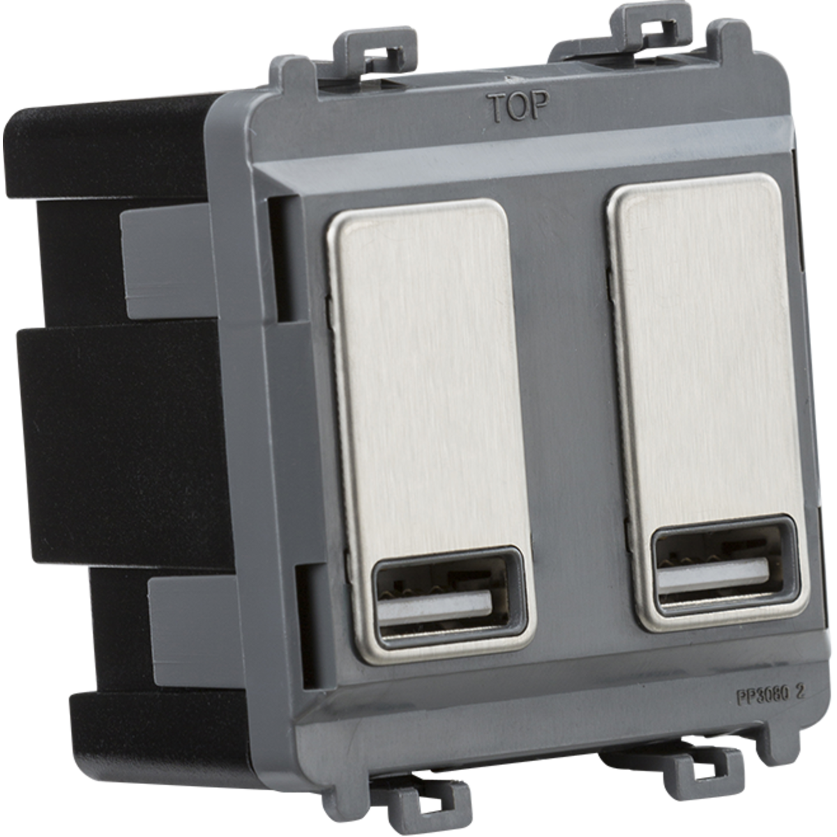Knightsbridge GDM016BC Dual USB charger module (2 x grid positions) 5V 2.4A (shared) - brushed chrome