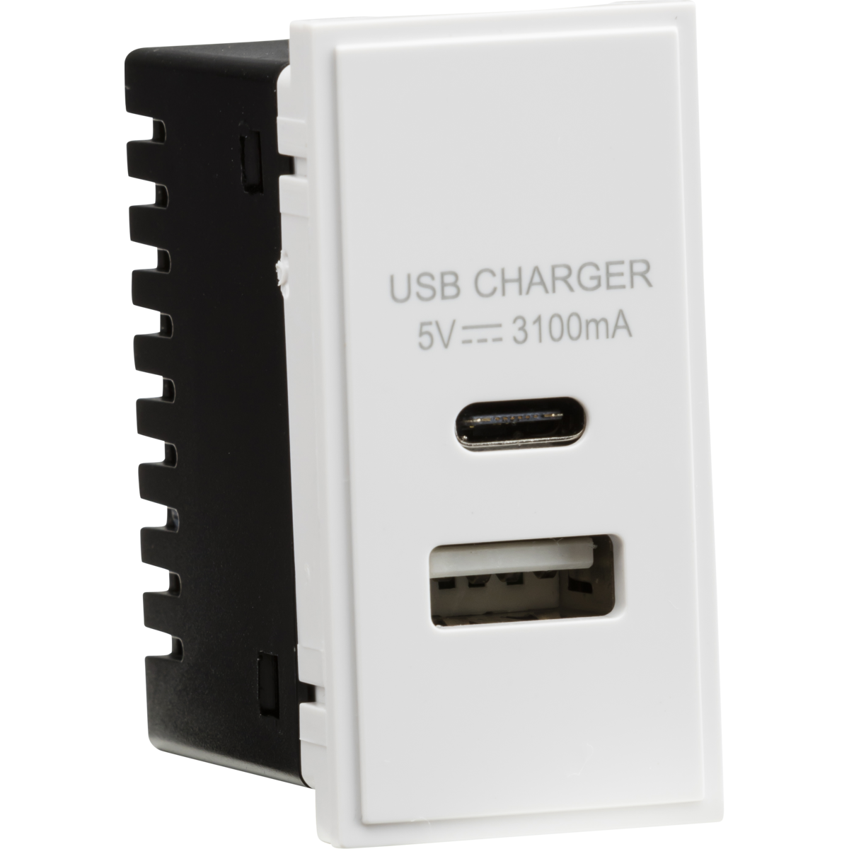Knightsbridge NETUSBCWH Dual USB A+C Charger Module (5V DC3.1A Max. 15.5W) 25x50mm - White