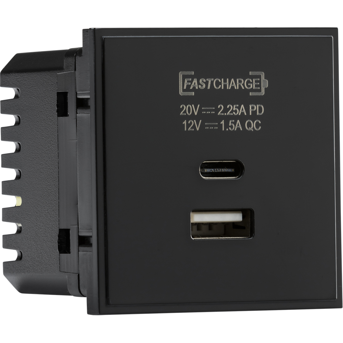 Knightsbridge NETUSBPDBK Dual USB A+C Charger Module (20V DC 2.25A Max. 45W) 50x50mm - Black