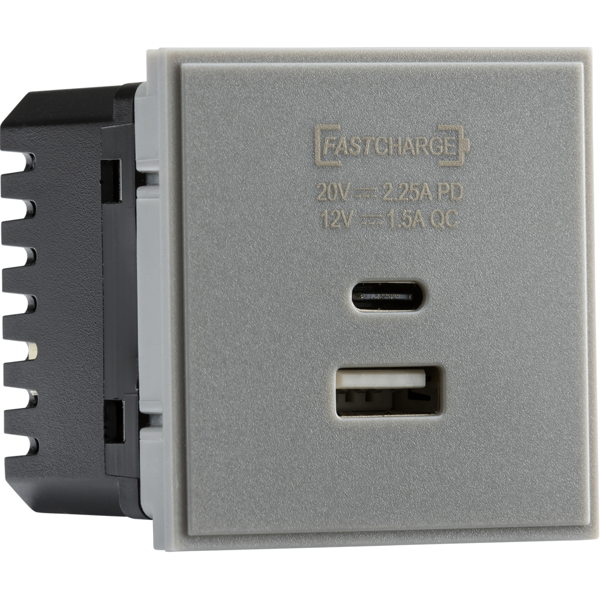 Knightsbridge NETUSBPDGY Dual USB A+C Charger Module (20V DC 2.25A Max. 45W) 50x50mm - Grey