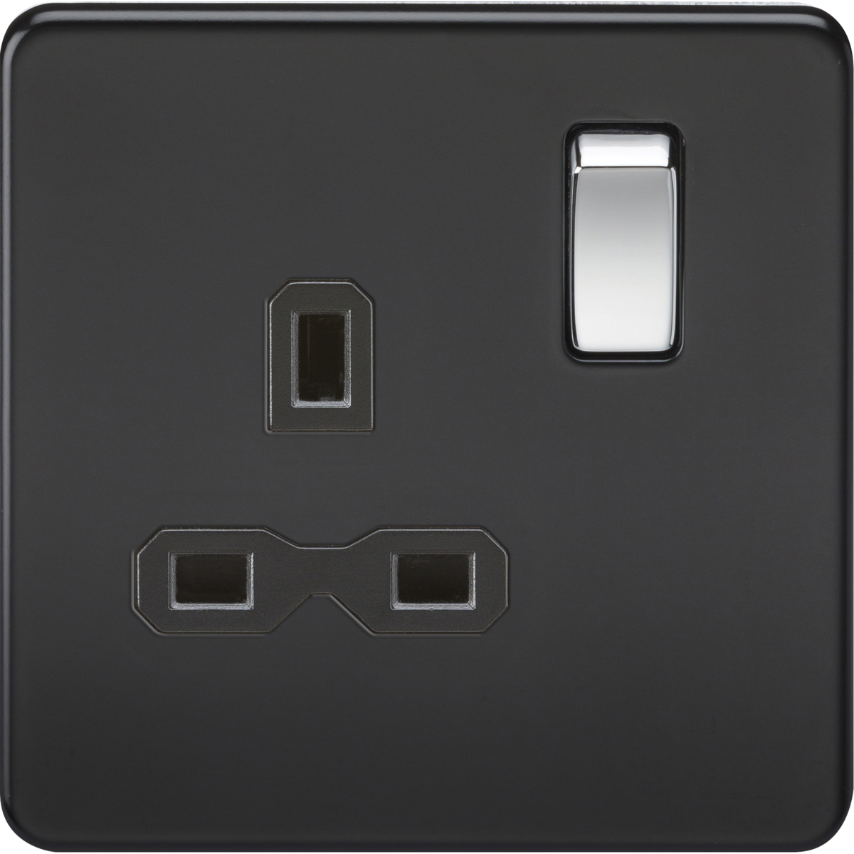 Knightsbridge SFR7000MB 13A 1G DP Switched Socket Matt Black with Black Insert and Chrome Rocker