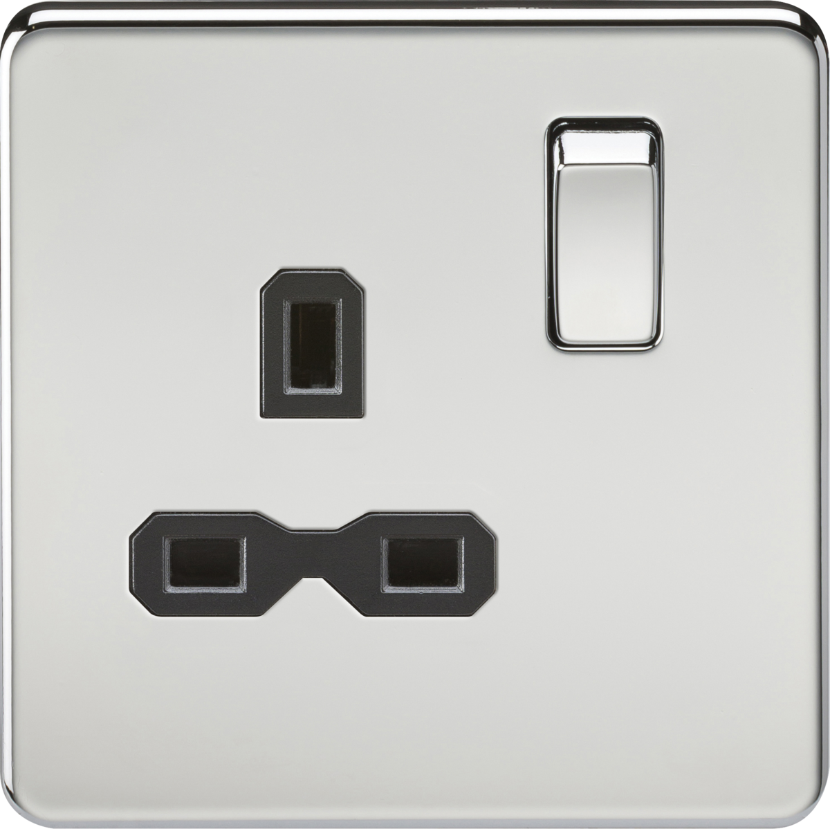 Knightsbridge SFR7000PC 13A 1G DP Switched Socket Polished Chrome with Black Insert