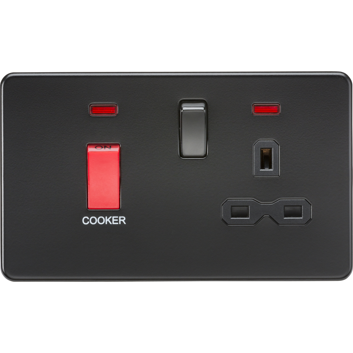 Knightsbridge SFR8333NMBB 45A DP Switch & 13A Socket with Neons Matt Black with Black Insert