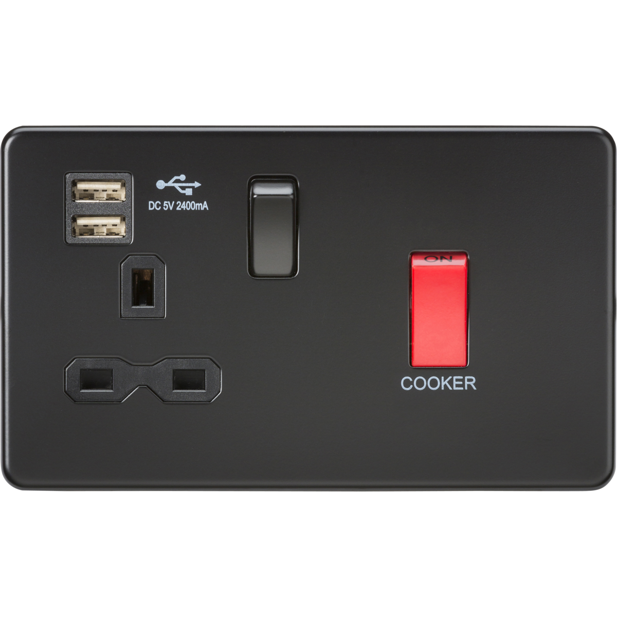 Knightsbridge SFR8333UMBB 45A DP Switch & 13A Switched Socket with Dual USB Charger 2.4A Matt Black