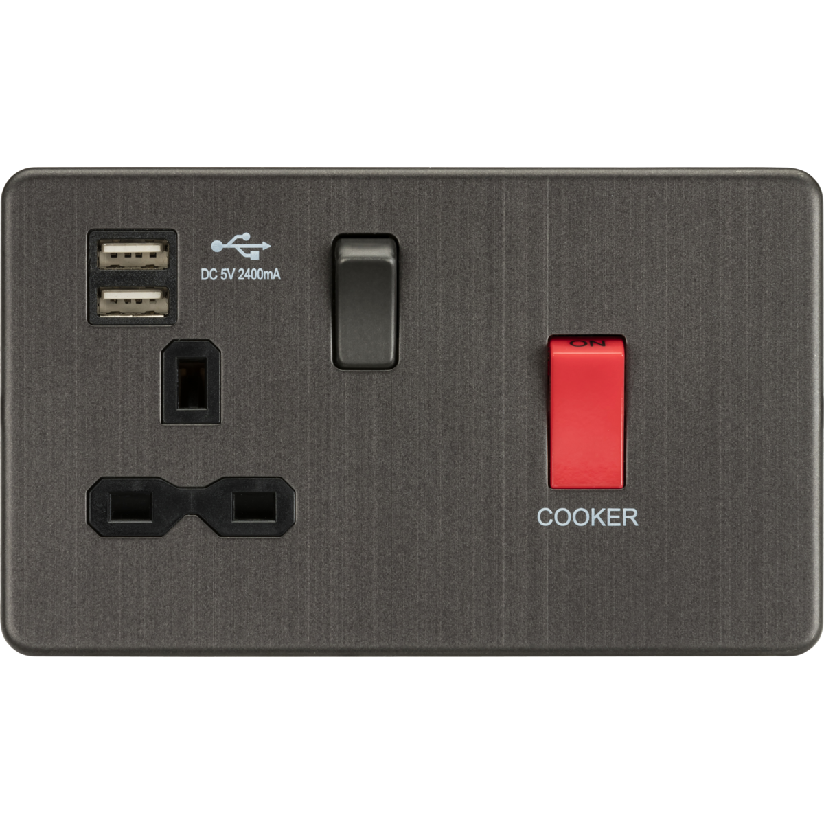 Knightsbridge SFR8333USB Screwless 45A DP Switch & 13A Switched Socket with Dual USB Charger 2.4A Smoked Bronze