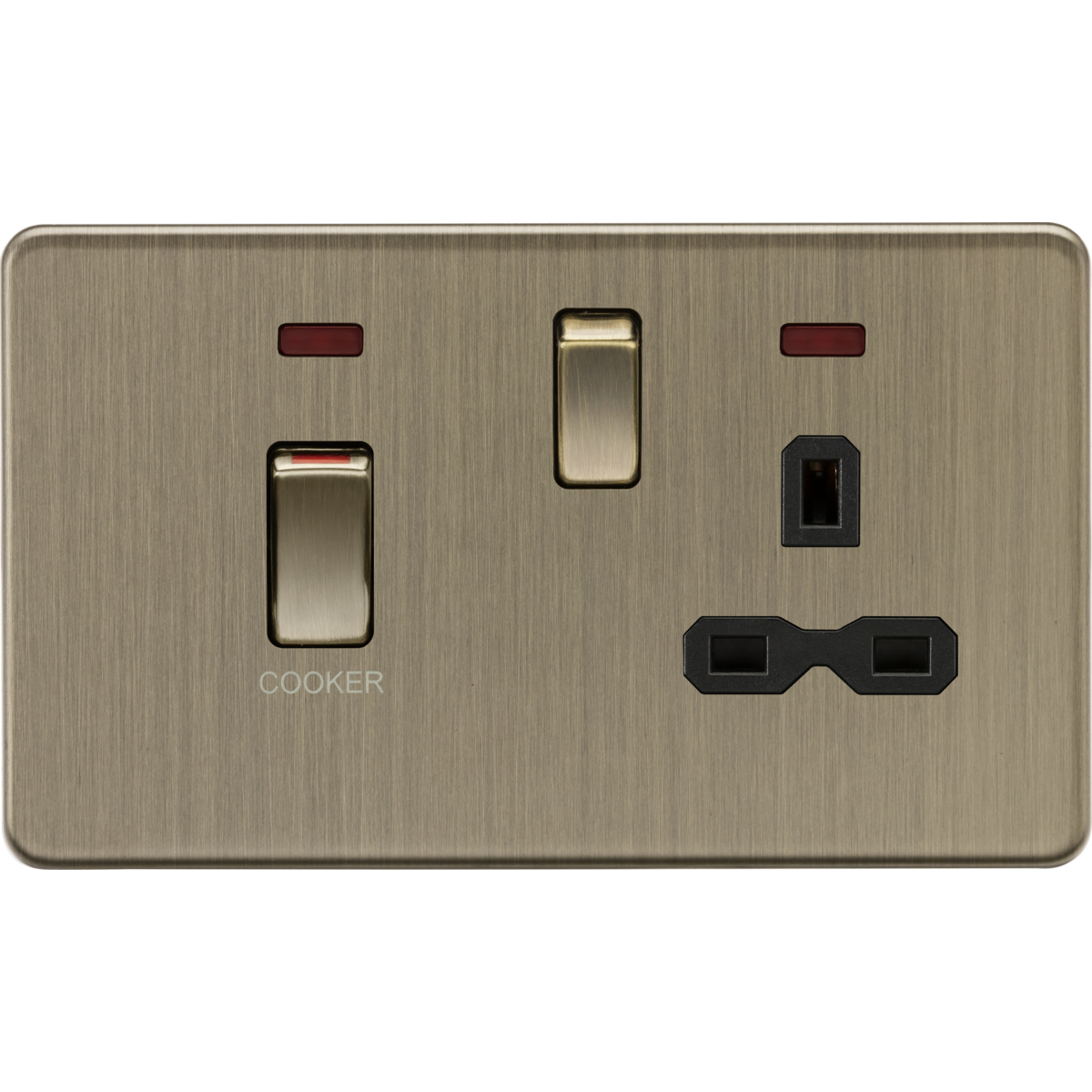 Knightsbridge SFR83MNAB 45A DP switch and 13A switched socket with neons Antique Brass